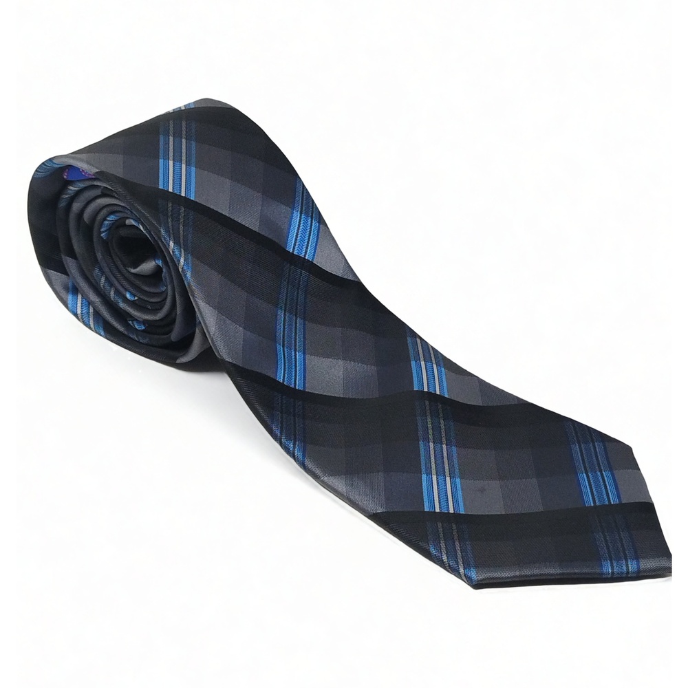 John Sparks Silk Plaid Necktie Preppy Minimalist Business Professional 56"
